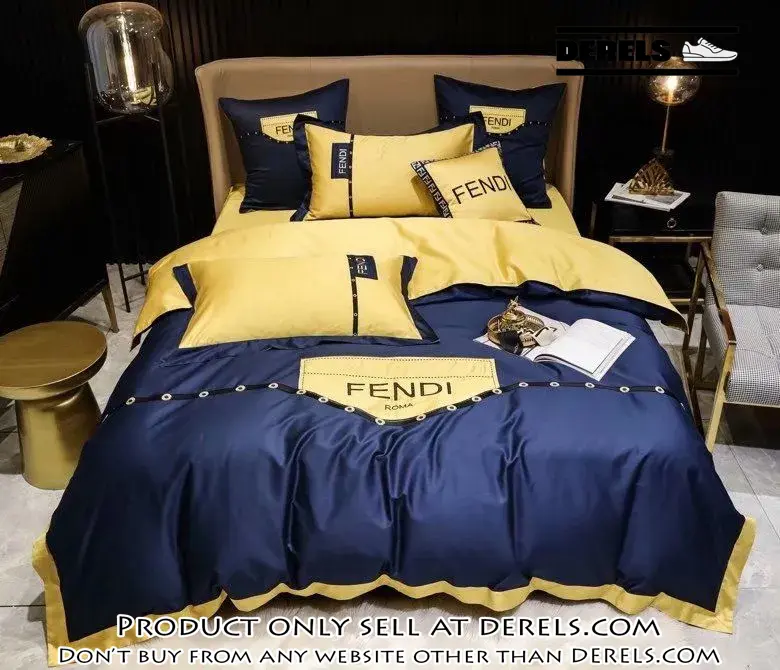 Fendi blue yellow luxury brand premium bedding set bedspread duvet cover set home decor dr1251234